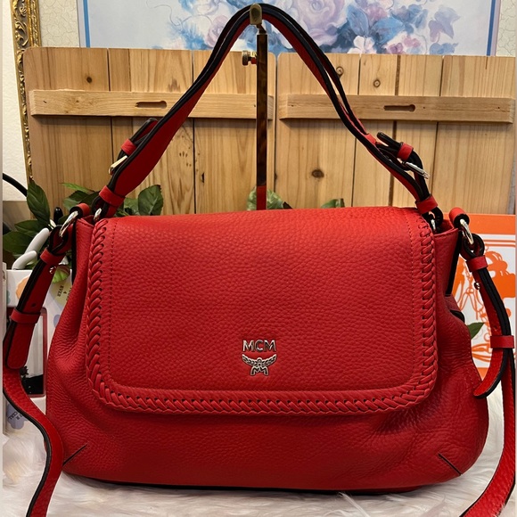 MCM Whipstitch Trim Leather Crossbody Bag with removable and adjustable strap. - Picture 1 of 13